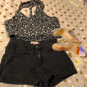 Navy blue flower crop top